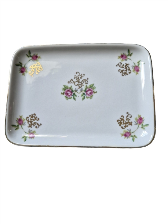 I.W. Rice and company Other - Floral I.W. Rice Company Pink Rose Gold-Accented Porcelain Dresser Tray
